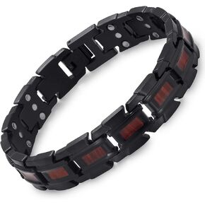 سوار RainSo المغناطيسي للرجال، كماشة العقرب، سوار من الفولاذ المقاوم للصدأ من الخشب المغناطيسي بثلاثة صفوف، يأتي مع أداة إزالة الارتباط المجانية وصندوق هدايا المجوهرات - (أسود وأحمر) in Kuwait