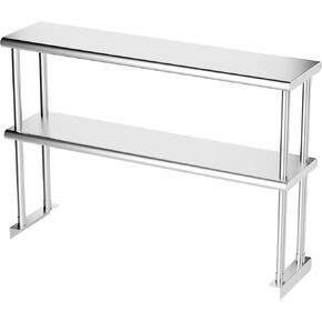 رف مزدوج من الفولاذ المقاوم للصدأ مقاس 12 بوصة × 48 بوصة، رف تجاري بطبقتين للإعداد وطاولة العمل في المطعم والمنزل والمطبخ (12 × 48) in Kuwait