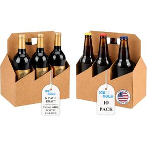 ICE N COLD® 6 Pack Bottle Carrier Kraft Cardboard – Wine & Beer Bottle Holder – Beverage Carryout Packaging for Liquor Stores, Breweries, Grocery & Retail (10, Kraft, 6-P) in Kuwait
