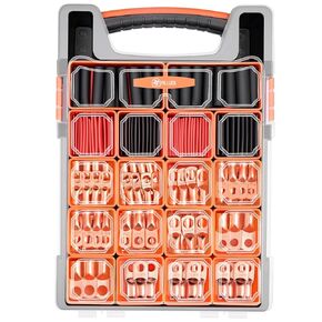 227pcs Battery Cable Ends Kit,AWG 2 4 6 8 1/0 2/0 Gauge,0 Gauge 00 Gauge Heavy Duty Wire lugs, 3/8" Ring Terminal Connectors with 3:1 Heat Shrink Tube & Storage Box in Kuwait