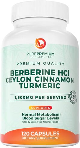 بيور بريميوم بربارين مع مركب القرفة السيلانية - 1500 مجم مكمل بربارين حمض الهيدروكلوريك والقرفة والكركم يدعم مستويات السكر في الدم بالفعل ضمن النطاق الطبيعي - كمية تكفي لمدة شهرين، 120 قيراط in Kuwait