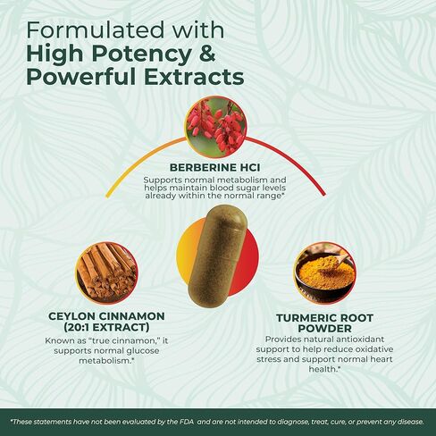 بيور بريميوم بربارين مع مركب القرفة السيلانية - 1500 مجم مكمل بربارين حمض الهيدروكلوريك والقرفة والكركم يدعم مستويات السكر في الدم بالفعل ضمن النطاق الطبيعي - كمية تكفي لمدة شهرين، 120 قيراط in Kuwait