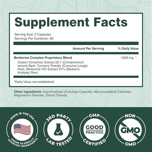 بيور بريميوم بربارين مع مركب القرفة السيلانية - 1500 مجم مكمل بربارين حمض الهيدروكلوريك والقرفة والكركم يدعم مستويات السكر في الدم بالفعل ضمن النطاق الطبيعي - كمية تكفي لمدة شهرين، 120 قيراط in Kuwait