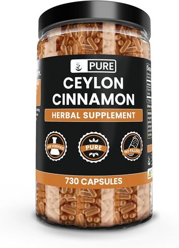 PURE ORIGINAL INGREDIENTS Ceylon Cinnamon (730 Capsules) No Magnesium or Rice Fillers, Always Pure, Lab Verified in Saudi Arabia