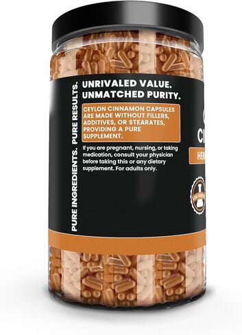 PURE ORIGINAL INGREDIENTS Ceylon Cinnamon (730 Capsules) No Magnesium or Rice Fillers, Always Pure, Lab Verified in Saudi Arabia