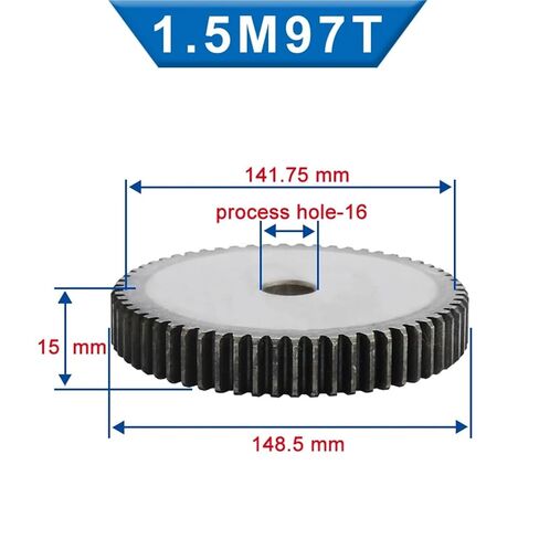 1PCS 1.5M Spur Gear 97/98/100/110 Teeth 16mm Process Hole Pinion Low Carbon Steel Material Flat Gear Total Height 15mm(110 Teeth) in Saudi Arabia