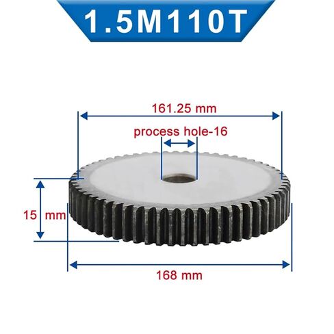 1PCS 1.5M Spur Gear 97/98/100/110 Teeth 16mm Process Hole Pinion Low Carbon Steel Material Flat Gear Total Height 15mm(110 Teeth) in Saudi Arabia
