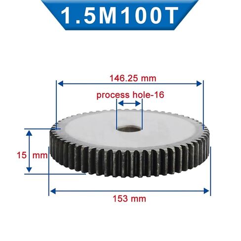 1PCS 1.5M Spur Gear 97/98/100/110 Teeth 16mm Process Hole Pinion Low Carbon Steel Material Flat Gear Total Height 15mm(110 Teeth) in Saudi Arabia