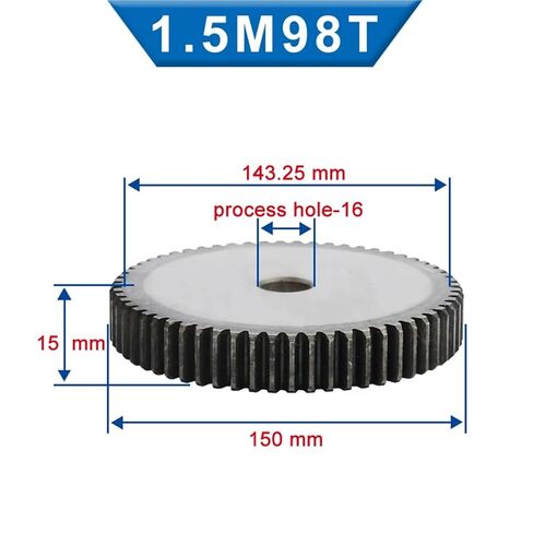 1PCS 1.5M Spur Gear 97/98/100/110 Teeth 16mm Process Hole Pinion Low Carbon Steel Material Flat Gear Total Height 15mm(110 Teeth) in Saudi Arabia