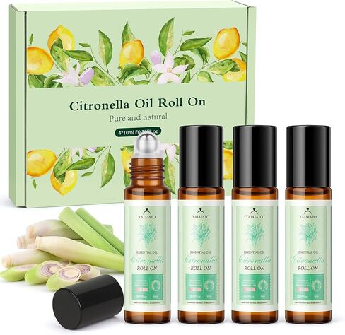 Citronella Oil Roll On for Camping Travel, 4 PCS X 0.34 fl oz Natural Lemongrass Oils, Essentials for Tent Camping, Hiking, Patio,Summer Camp, Camping Must Haves, Gift for Outdoor Lovers in Saudi Arabia