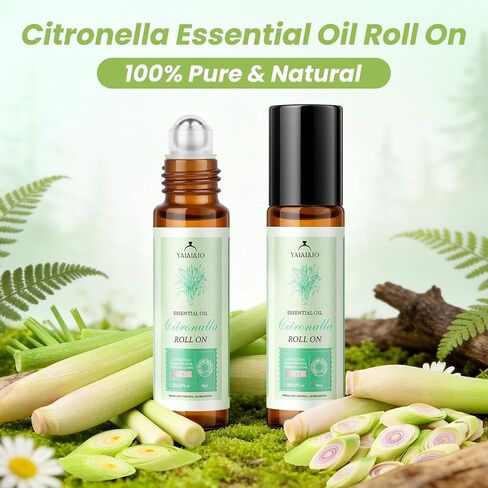 Citronella Oil Roll On for Camping Travel, 4 PCS X 0.34 fl oz Natural Lemongrass Oils, Essentials for Tent Camping, Hiking, Patio,Summer Camp, Camping Must Haves, Gift for Outdoor Lovers in Saudi Arabia