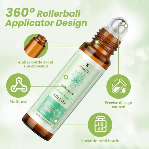 Citronella Oil Roll On for Camping Travel, 4 PCS X 0.34 fl oz Natural Lemongrass Oils, Essentials for Tent Camping, Hiking, Patio,Summer Camp, Camping Must Haves, Gift for Outdoor Lovers in Saudi Arabia