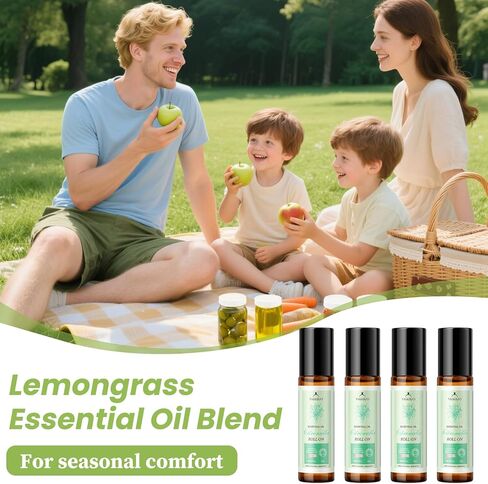 Citronella Oil Roll On for Camping Travel, 4 PCS X 0.34 fl oz Natural Lemongrass Oils, Essentials for Tent Camping, Hiking, Patio,Summer Camp, Camping Must Haves, Gift for Outdoor Lovers in Saudi Arabia