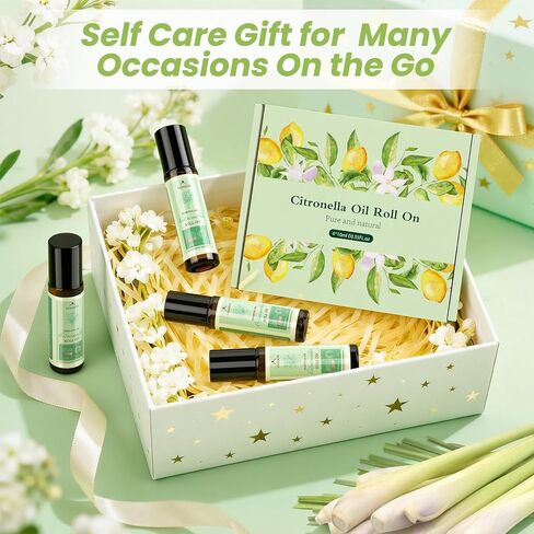 Citronella Oil Roll On for Camping Travel, 4 PCS X 0.34 fl oz Natural Lemongrass Oils, Essentials for Tent Camping, Hiking, Patio,Summer Camp, Camping Must Haves, Gift for Outdoor Lovers in Saudi Arabia