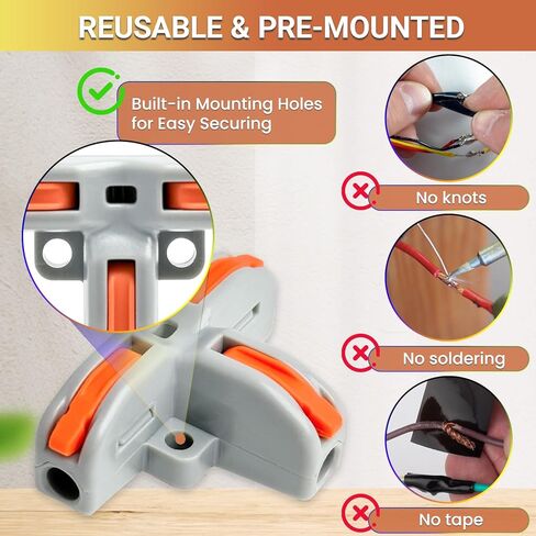 32 قطعة من موصلات أسلاك الرافعة، موصل موصل سلكي صغير الحجم على شكل حرف T، موصلات كهربائية مقسمة سريعة 3 اتجاهات، AWG 28-12، برتقالي in Kuwait