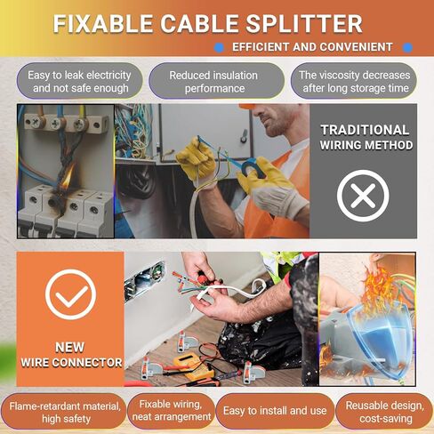 32 قطعة من موصلات أسلاك الرافعة، موصل موصل سلكي صغير الحجم على شكل حرف T، موصلات كهربائية مقسمة سريعة 3 اتجاهات، AWG 28-12، برتقالي in Kuwait