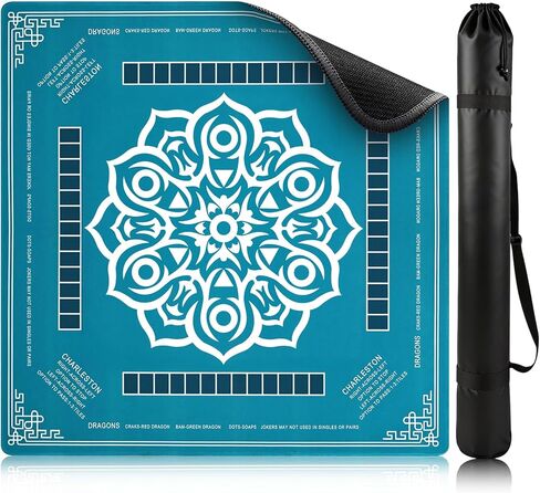 Mahjong Mat 31.5 "x31.5" - حصيرة طاولة Mahjong المقاومة للماء مع قواعد مطبوعة ، وتقليل الضوضاء ومضادة للانزلاق ، 33.4 "حقيبة تناسب الحصيرة - ل majong ، البوكر ، الورق ، ألعاب الورق in Kuwait