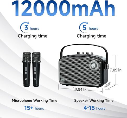 مضخم صوت قوي بقدرة 120 وات مع 2 ميكروفونات UHF، ومكبرات صوت بلوتوث مع ضبط الجهير/التردد/الصدى، ونظام سماعات PA صغير، وآلة كاريوكي للبالغين، والمعلمين، والتحدث أمام الجمهور، والأحداث in Kuwait