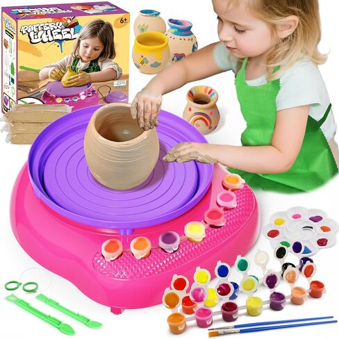 Vinkp Pottery Wheel for Kids - Complete Pottery Painting Kit Arts and Markes for Kids Ages 8-12 with Air Clay Art Supplies for Girls Boys Toys Histricl Hisports for 6 7 8 9 10 11 12 - Pink in Saudi Arabia