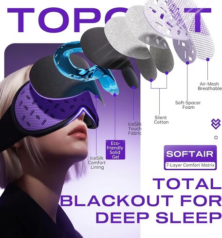 سماعات قناع النوم بلوتوث 5.4 مع ضغط ساخن وبارد ثلاثي الأبعاد قابل للإزالة، قناع عين مرجح TOPOINT ناعم، تبريد مسامي للنساء والرجال، نوم عميق، استرخاء، عيون متعبة، الصداع النصفي، السفر في المكتب in Kuwait