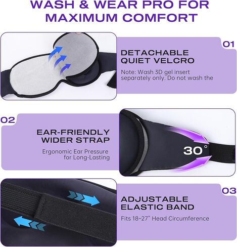سماعات قناع النوم بلوتوث 5.4 مع ضغط ساخن وبارد ثلاثي الأبعاد قابل للإزالة، قناع عين مرجح TOPOINT ناعم، تبريد مسامي للنساء والرجال، نوم عميق، استرخاء، عيون متعبة، الصداع النصفي، السفر في المكتب in Kuwait