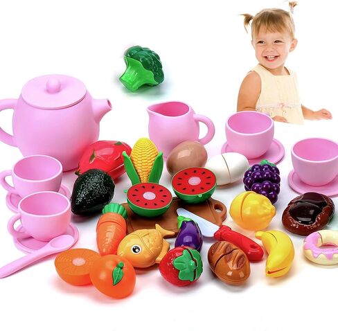 مجموعة حفلات الشاي السيليكون ، حفل شاي للبنات الصغيرة للأطفال الصغار مجموعة شاي مع أكواب وعاء الشاي ، والسيليكون من الدرجة الغذائية تظاهر الملحقات المطبخ للأطفال هدايا عيد ميلاد （الوردي） in Kuwait