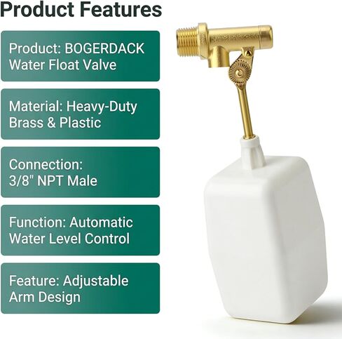 1 قطعة 3/8 "NPT ذكر صمام تعويم المياه، تعبئة أوتوماتيكية وصمام التحكم في مستوى المياه، مع ذراع نحاسي قابل للتعديل، للأوند والنوافير والخزانات وأحواض السمك in Kuwait