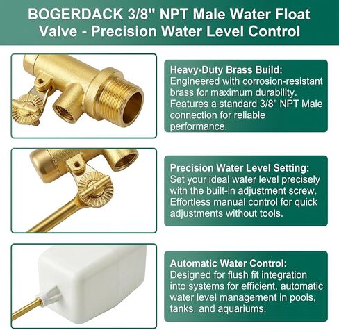 1 قطعة 3/8 "NPT ذكر صمام تعويم المياه، تعبئة أوتوماتيكية وصمام التحكم في مستوى المياه، مع ذراع نحاسي قابل للتعديل، للأوند والنوافير والخزانات وأحواض السمك in Kuwait