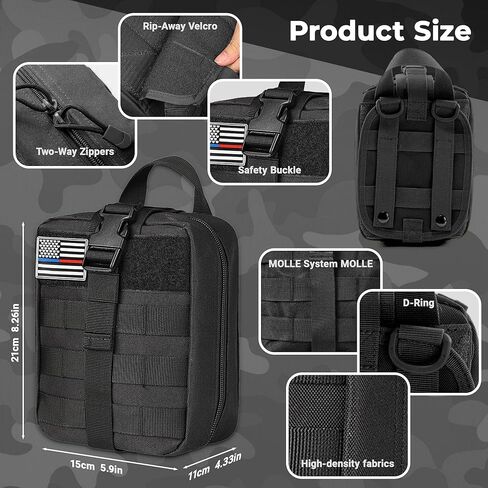 مجموعة الصدمات IFAK مع عاصبة، ضمادة إسرائيلية مقاس 6 بوصات، جبيرة، مجموعة الإسعافات الأولية التكتيكية للسيارة والتخييم والمشي لمسافات طويلة والسفر مع حقيبة مولي in Kuwait