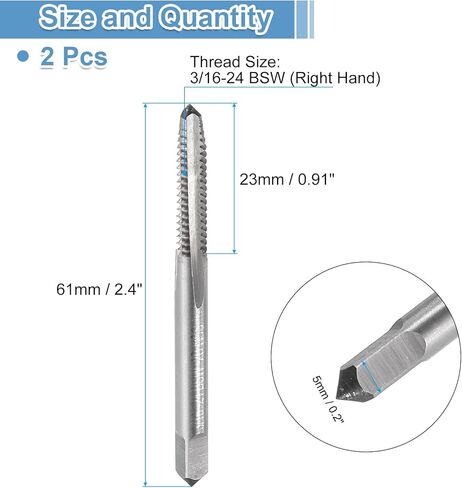 uxcell 4pcs Straight Flute Thread Tap, 3/16-24 BSW Inches Screw Threading Tapping Tool Thread Milling Machine Taps, High-Speed Steel 6542 (HSS 6542) in Saudi Arabia