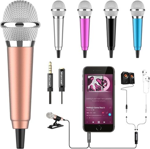Mini Microphone 3.5mm Jack, Tiny ASMR Microphone for Voice,Singing,Karaoke,Vlogging,Podcasting, Compatible with Phones,Tablets,Computers (Gold) in Saudi Arabia