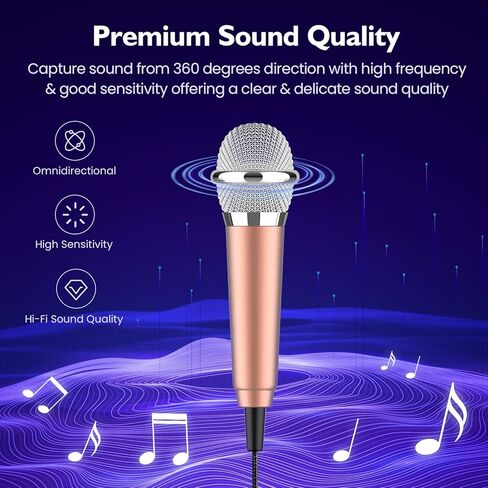 Mini Microphone 3.5mm Jack, Tiny ASMR Microphone for Voice,Singing,Karaoke,Vlogging,Podcasting, Compatible with Phones,Tablets,Computers (Gold) in Saudi Arabia
