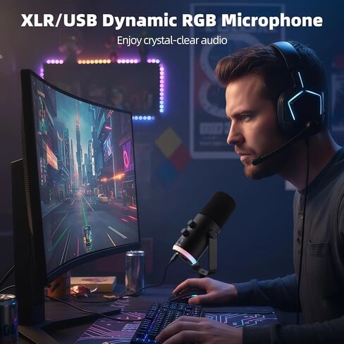 OMISTAR XLR/USB Dynamic RGB Microphone, PC Microphone with Noise Reduction, Volume Control, Mute Function, Metal Build, Easy-Mount Base for Gaming, Recording, Streaming in Saudi Arabia