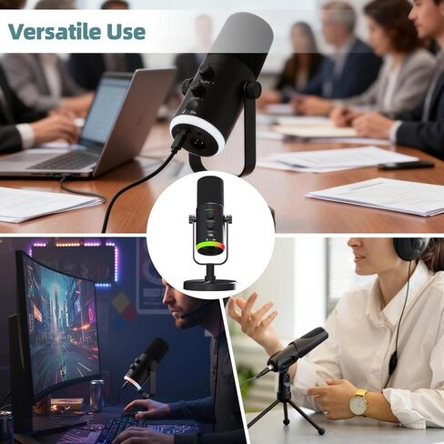 OMISTAR XLR/USB Dynamic RGB Microphone, PC Microphone with Noise Reduction, Volume Control, Mute Function, Metal Build, Easy-Mount Base for Gaming, Recording, Streaming in Saudi Arabia