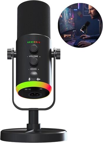 OMISTAR XLR/USB Dynamic RGB Microphone, PC Microphone with Noise Reduction, Volume Control, Mute Function, Metal Build, Easy-Mount Base for Gaming, Recording, Streaming in Saudi Arabia
