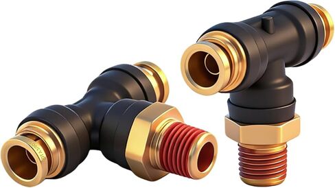 3/8 "DOT Air Brake Line Tee Fittings 2 Pack، 3/8" OD Tube x 1/4 "NPT دفع الموضوع لتوصيل تركيب خرطوم الهواء، مركب PTC/PTCR ومركب اتحاد النحاس لنظام التعليق الهوائي لمقطورة الشاحنة in Kuwait