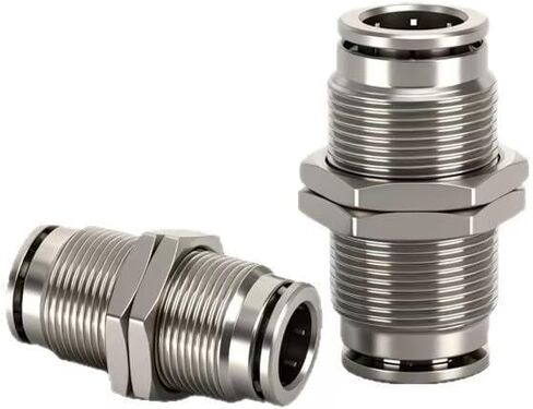 Pneumatic Push-to-Connect Bulkhead Fitting – Straight Union Connector – All Copper Nickel Plated – High Temperature & Corrosion Resistant – For 6mm / 8mm / 10mm / 12mm OD Air Tubing (PM8) in Saudi Arabia