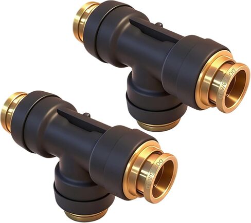 3/8 "DOT Air Brake Hose Line Tee Fittings 2 Pack، 3/8" OD أنبوب دفع لتوصيل PTC/PTCR وموصل الاتحاد النحاسي لأنظمة هواء مقطورة الشاحنة، والتعليق، وتضخم الإطارات in Kuwait
