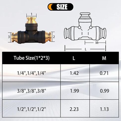 3/8 "DOT Air Brake Hose Line Tee Fittings 2 Pack، 3/8" OD أنبوب دفع لتوصيل PTC/PTCR وموصل الاتحاد النحاسي لأنظمة هواء مقطورة الشاحنة، والتعليق، وتضخم الإطارات in Kuwait