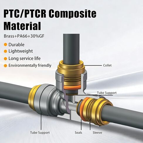 3/8 "DOT Air Brake Hose Line Tee Fittings 2 Pack، 3/8" OD أنبوب دفع لتوصيل PTC/PTCR وموصل الاتحاد النحاسي لأنظمة هواء مقطورة الشاحنة، والتعليق، وتضخم الإطارات in Kuwait