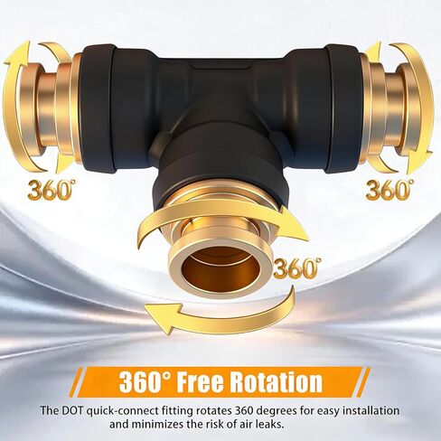 3/8 "DOT Air Brake Hose Line Tee Fittings 2 Pack، 3/8" OD أنبوب دفع لتوصيل PTC/PTCR وموصل الاتحاد النحاسي لأنظمة هواء مقطورة الشاحنة، والتعليق، وتضخم الإطارات in Kuwait