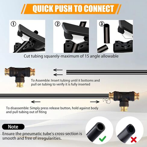 3/8 "DOT Air Brake Hose Line Tee Fittings 2 Pack، 3/8" OD أنبوب دفع لتوصيل PTC/PTCR وموصل الاتحاد النحاسي لأنظمة هواء مقطورة الشاحنة، والتعليق، وتضخم الإطارات in Kuwait