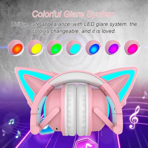 سماعات بلوتوث كات كات لطيفة مع ميكروفون مدمج ، سماعات سلكية على الأذن مع مصابيح LED ، سماعات الرأس اللاسلكية القابلة للطي مع أذن القط للسفر ، هدية للبنين الفتيات المراهقين البالغين (أسود) in Kuwait