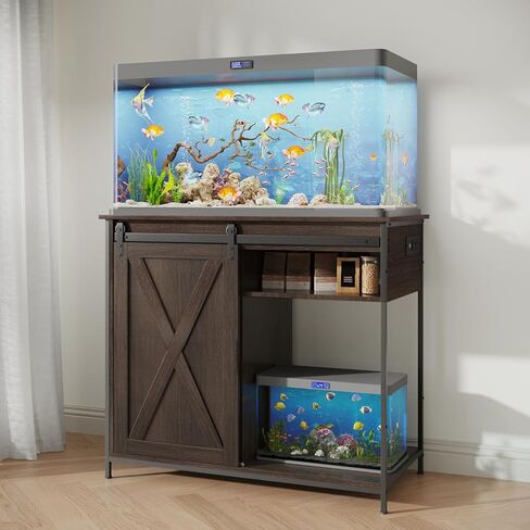 55-75 جالون سدادات أسماك مع منافذ الطاقة والضوء LED ، مزرعة الخشبية الخشبية شاقة 75 جالون الحوض مع باب الحظيرة المنزلق للأسماك/السلحف in Kuwait