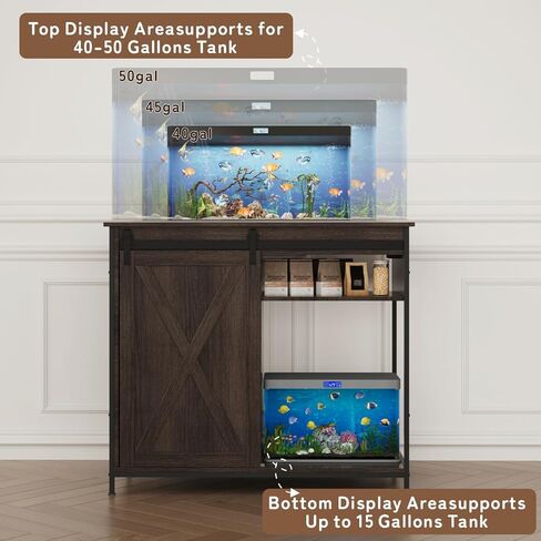 55-75 جالون سدادات أسماك مع منافذ الطاقة والضوء LED ، مزرعة الخشبية الخشبية شاقة 75 جالون الحوض مع باب الحظيرة المنزلق للأسماك/السلحف in Kuwait