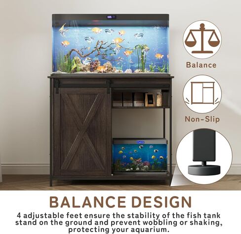 55-75 جالون سدادات أسماك مع منافذ الطاقة والضوء LED ، مزرعة الخشبية الخشبية شاقة 75 جالون الحوض مع باب الحظيرة المنزلق للأسماك/السلحف in Kuwait