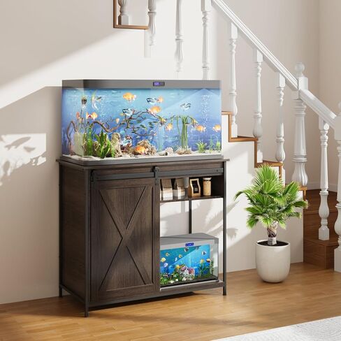 55-75 جالون سدادات أسماك مع منافذ الطاقة والضوء LED ، مزرعة الخشبية الخشبية شاقة 75 جالون الحوض مع باب الحظيرة المنزلق للأسماك/السلحف in Kuwait