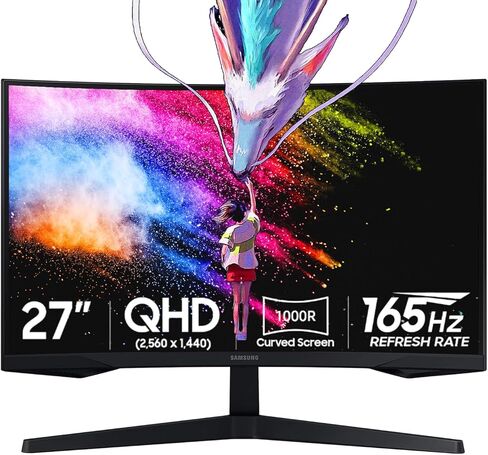 Samsung CF390 Series 27 بوصة FHD 1920x1080 شاشة سطح المكتب المنحنية للأعمال ، HDMI ، VGA ، VESA Mountain ، 3 سنوات ضمان ، TAA (C27F390FHN) ، Black in Saudi Arabia