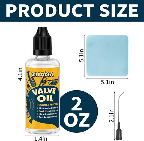 ZUAON Valve Oil 2oz for Trumpet, Trombone, French Horn, Tuba, Cornet, Baritone, Euphonium, Brass Instruments, Prevents Slow and Stuck Valves, Brass Players Maintenance Kit Gifts for Christmas in Saudi Arabia