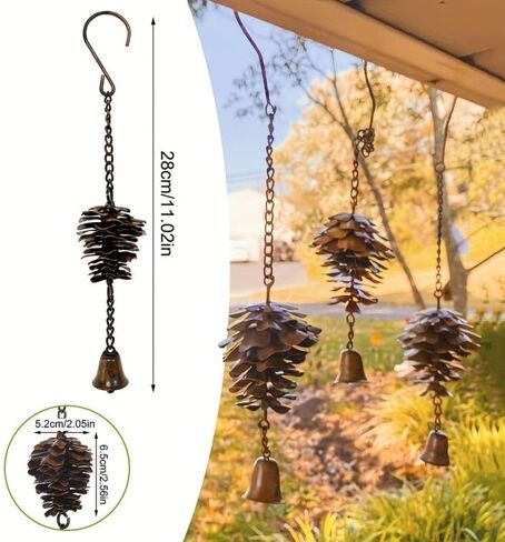 2 Pack Metal Pinecone Wind Chimes, Distressed Copper Finish Outdoor Wind Chime Bells for Porch, Garden, Patio, Unique Hanging Decor Se in Saudi Arabia